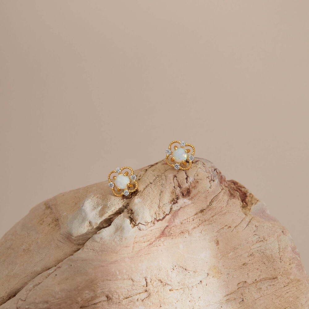 Floral Opal Sterling Silver Stud Earrings - Picture 4 of 7